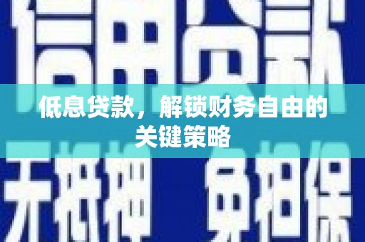 新会低息贷款，解锁财务自由的关键策略